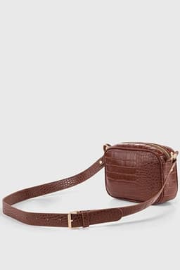 image-Brown Croc Embossed Crossbody Bag for Women