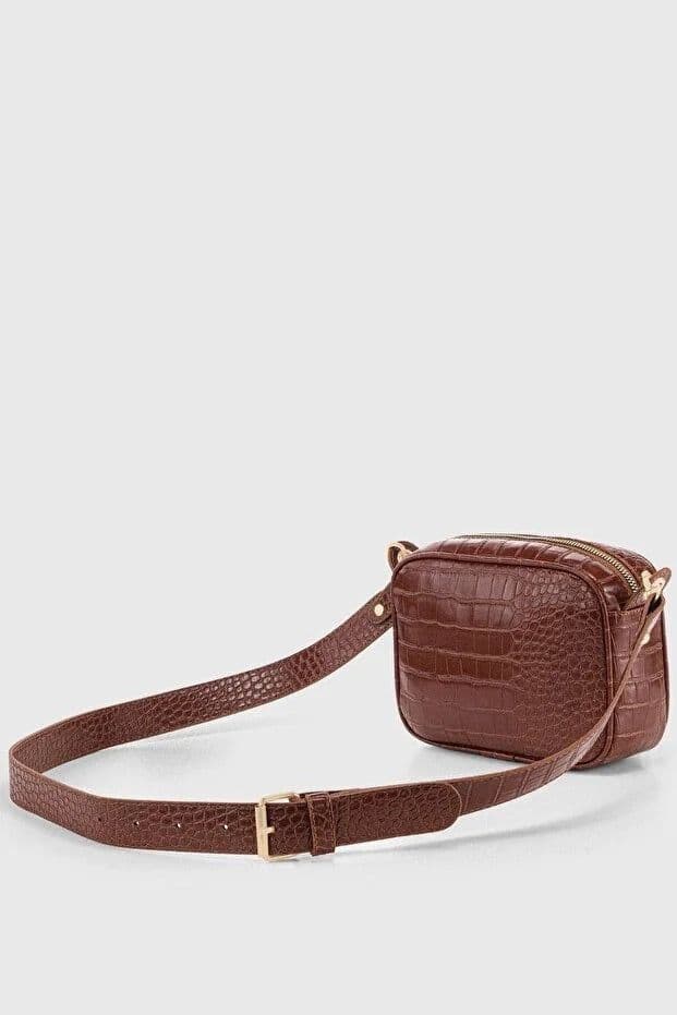 image-Brown Croc Embossed Crossbody Bag for Women