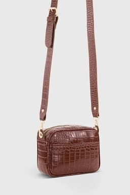 image-Brown Croc Embossed Crossbody Bag for Women