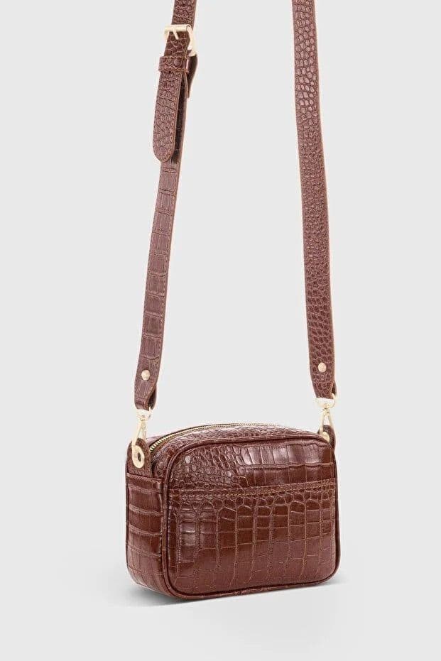image-Brown Croc Embossed Crossbody Bag for Women