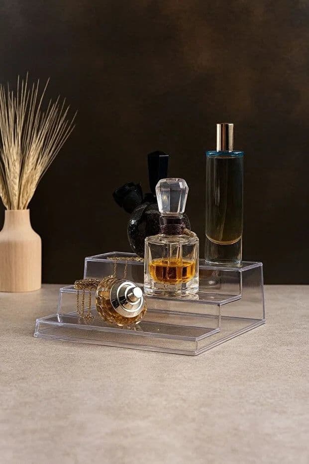 image-3-Tier Spice Cosmetic Stand Acrylic Display Rack Stylish Practical