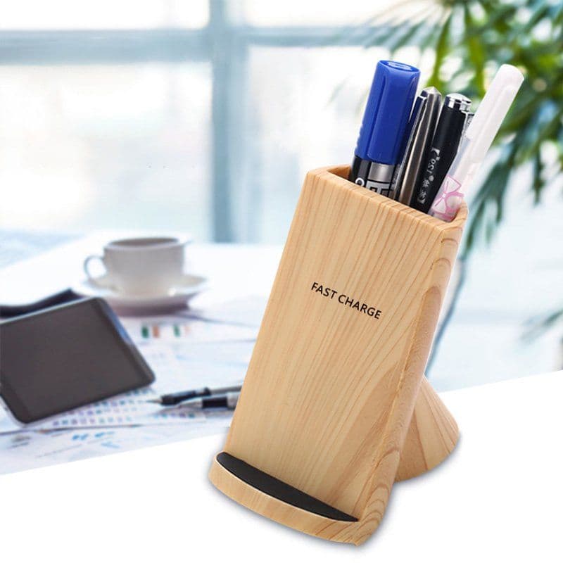 image-Wood Grain Wireless Charging Pen Container