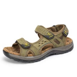 image-Men's Sandals Khaki Cowhide Casual Open Toe Size 48