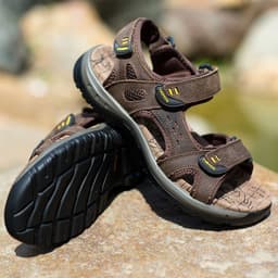 image-Men's Sandals Khaki Cowhide Casual Open Toe Size 48