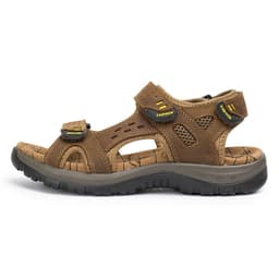 image-Men's Sandals Khaki Cowhide Casual Open Toe Size 48