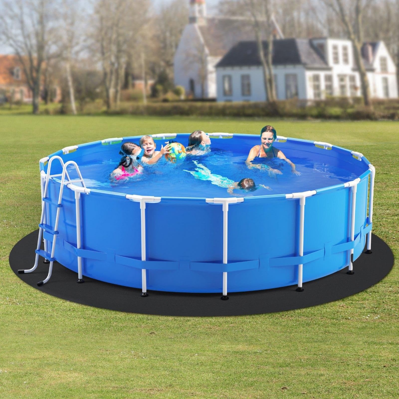 image-VEVOR Tapis de Sol Piscine, 456 cm, Tapis sous Piscines Hors Sol Rond 180 g/m2 Sous-couche Géotextile Extra-épais, Installation Facile, Découpe Simple, Protection pour Éviter Perforations des Objets