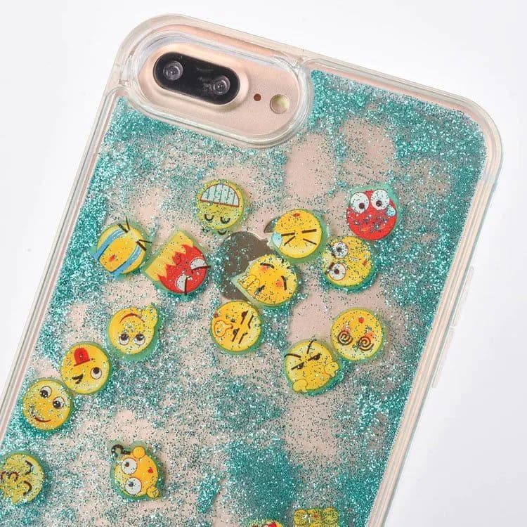 image-Blue Glitter Sand Emoji iPhone Case