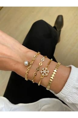 image-Snowflake Bracelet Set Four Piece Layered Adjustable Elegant Winter