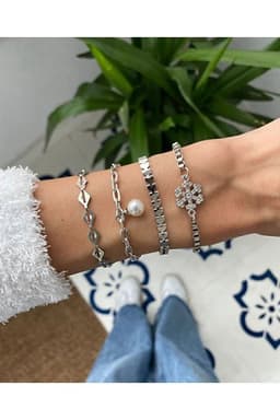 image-Snowflake Layered Bracelet Set Adjustable Four Piece Stackable Jewelry