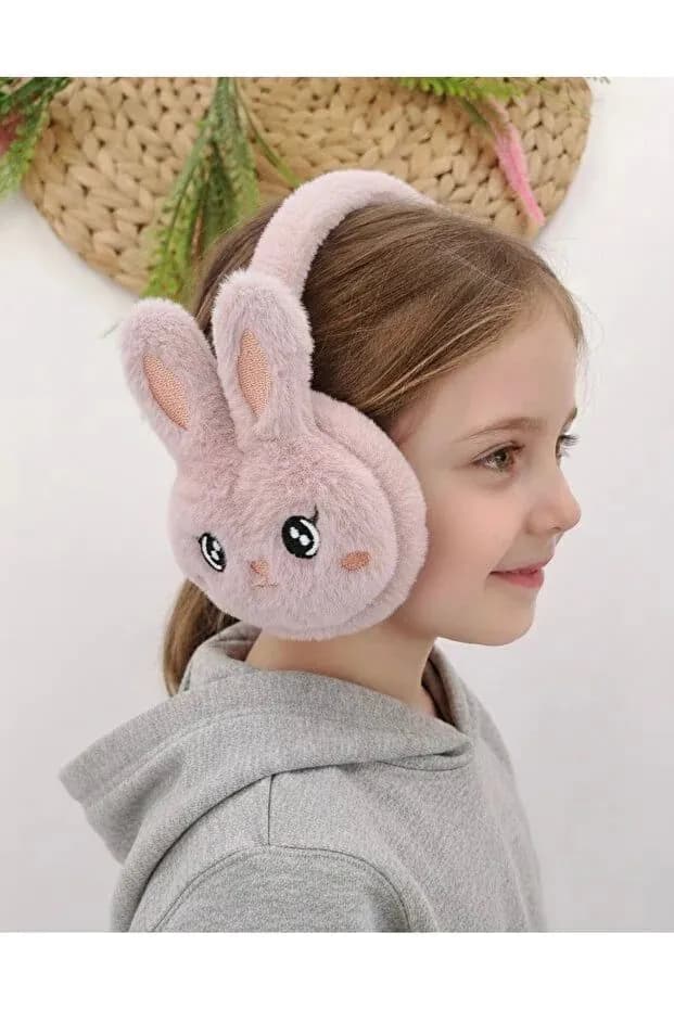 image-Girls Dusty Rose Plush Winter Earmuffs – Fluffy Bunny Ear Warmers for