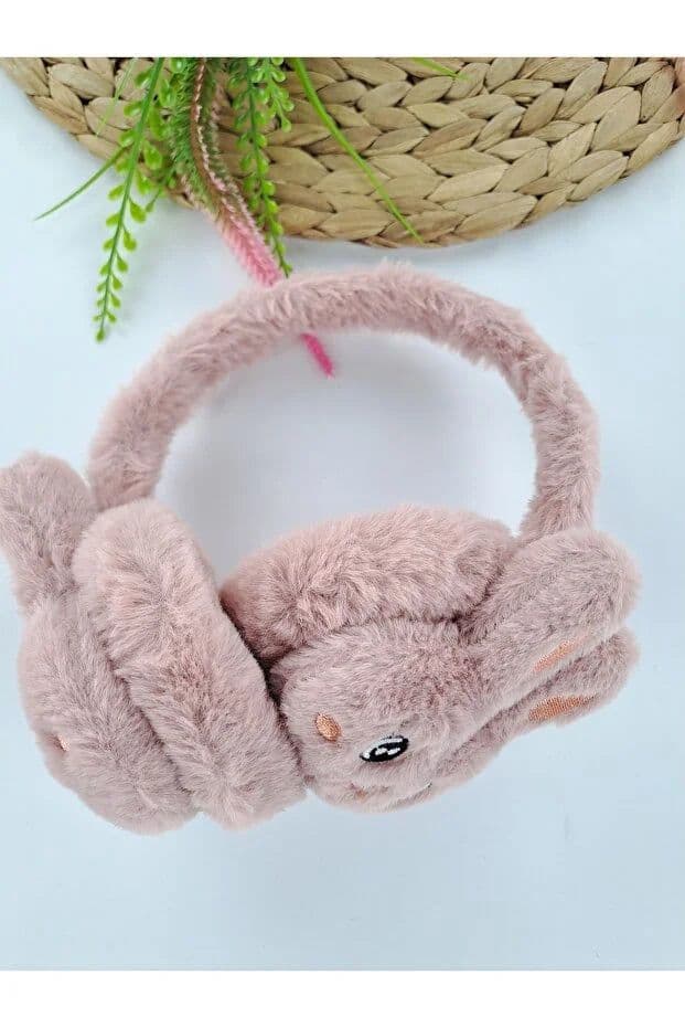 image-Girls Dusty Rose Plush Winter Earmuffs – Fluffy Bunny Ear Warmers for