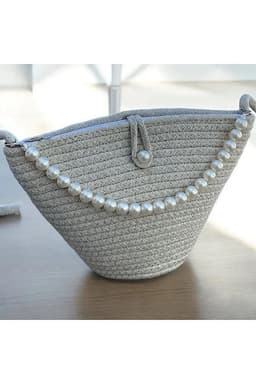 image-Women beige pearl design classic shoulder bag elegant daily handbag