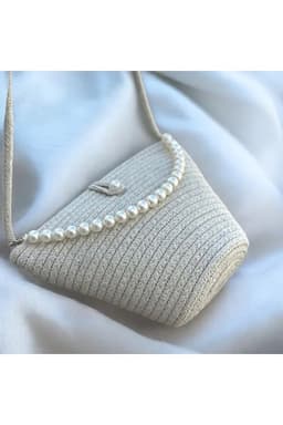 image-Women beige pearl design classic shoulder bag elegant daily handbag