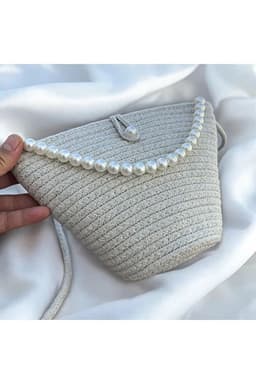 image-Women beige pearl design classic shoulder bag elegant daily handbag