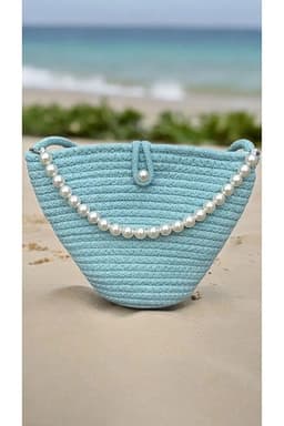 image-Women blue pearl design shoulder bag elegant daily handbag