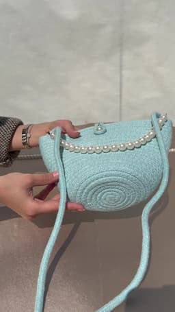 image-Women blue pearl design shoulder bag elegant daily handbag
