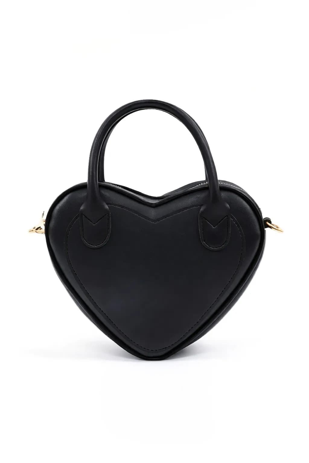 image-Black Heart Shaped Faux Leather Zipper Bag Single Compartment Hand Arm