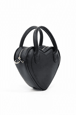 image-Black Heart Shaped Faux Leather Zipper Bag Single Compartment Hand Arm