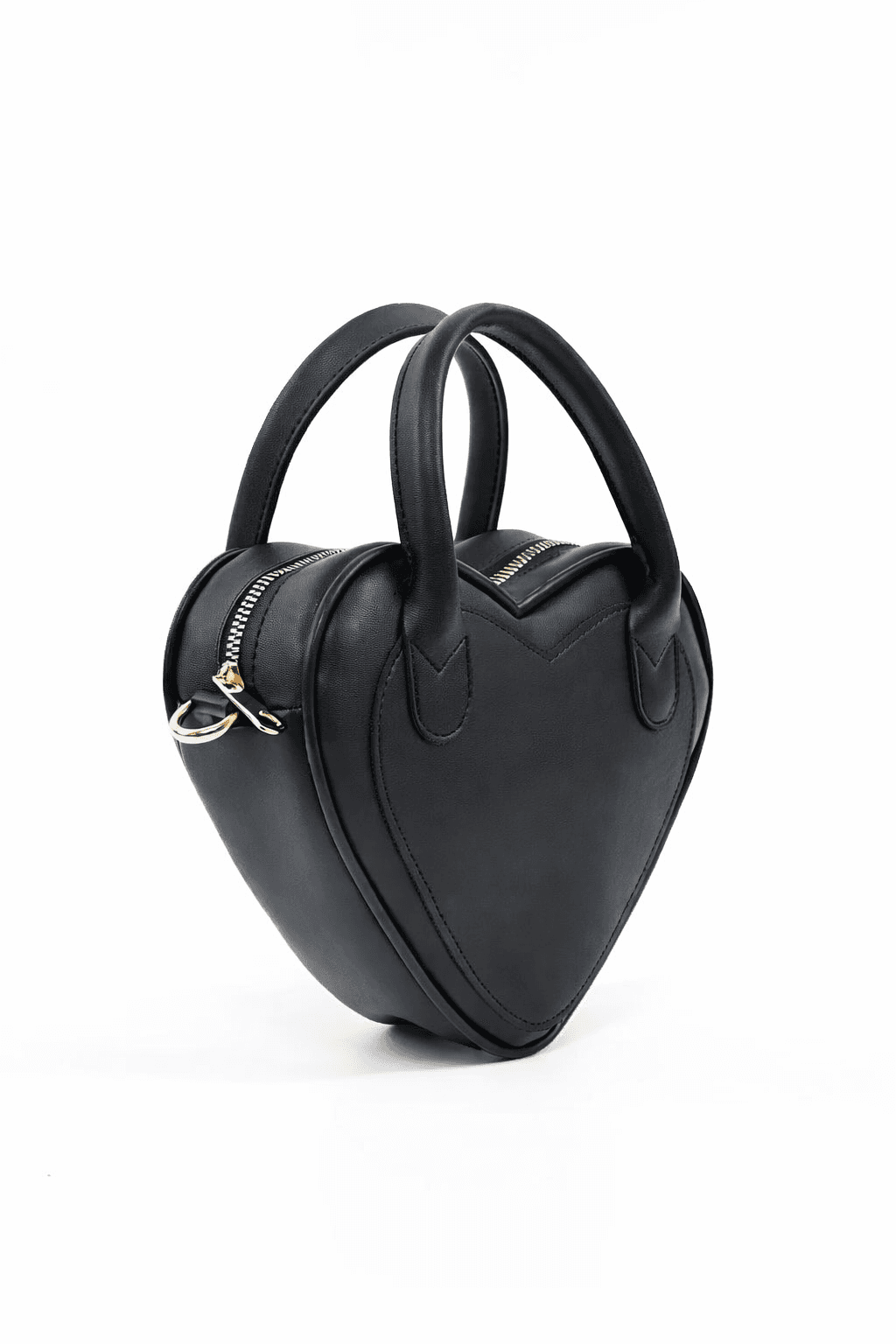 image-Black Heart Shaped Faux Leather Zipper Bag Single Compartment Hand Arm