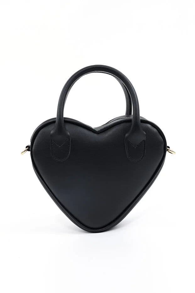image-Black Heart Shaped Faux Leather Zipper Bag Single Compartment Hand Arm