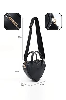 image-Black Heart Shaped Faux Leather Zipper Bag Single Compartment Hand Arm