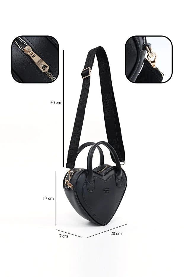 image-Black Heart Shaped Faux Leather Zipper Bag Single Compartment Hand Arm