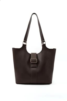 image-Brown Faux Leather Snap Closure Crossbody Hand Bag Single Compartment
