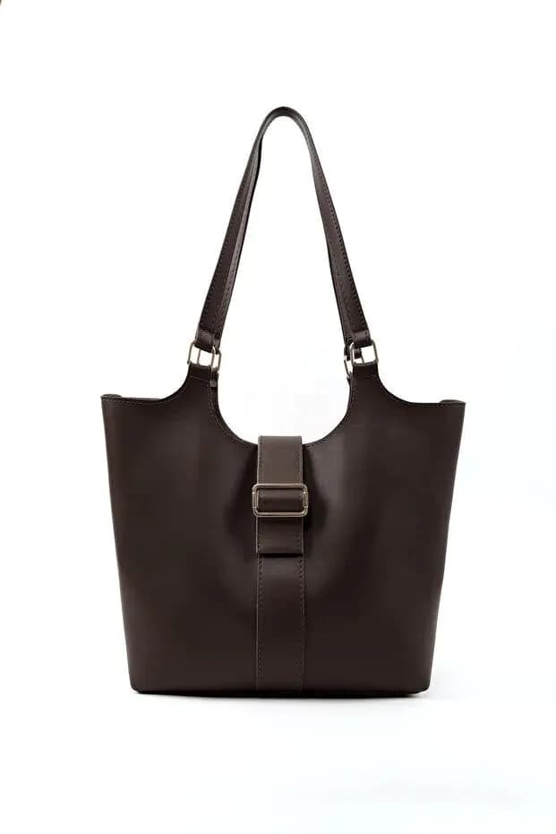 image-Brown Faux Leather Snap Closure Crossbody Hand Bag Single Compartment