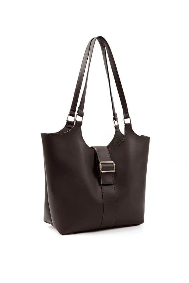 image-Brown Faux Leather Snap Closure Crossbody Hand Bag Single Compartment