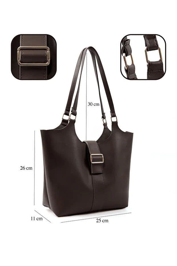 image-Brown Faux Leather Snap Closure Crossbody Hand Bag Single Compartment