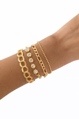 image-White Stone Bracelet Set Four Piece Layered Adjustable Elegant Fashion
