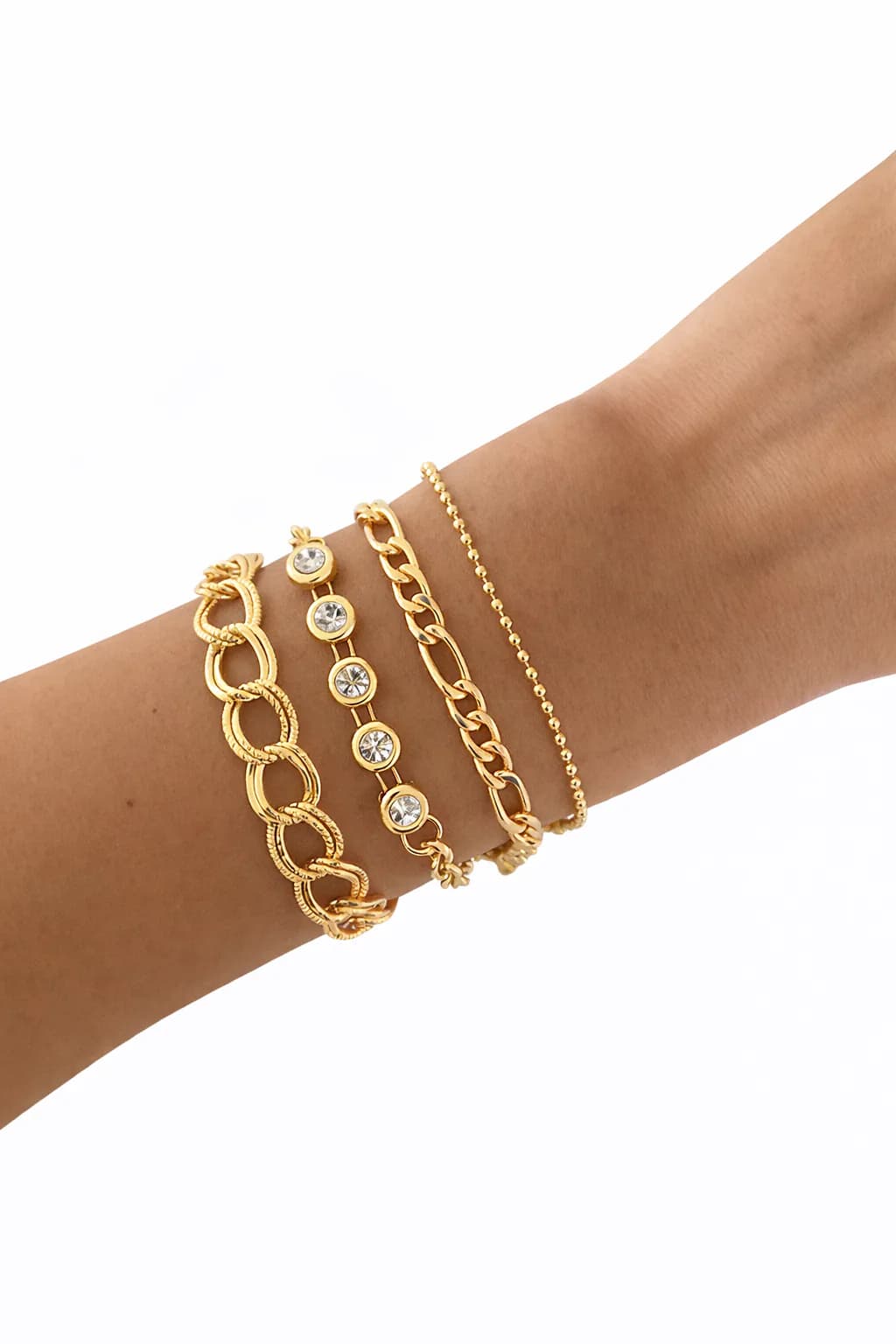 image-White Stone Bracelet Set Four Piece Layered Adjustable Elegant Fashion