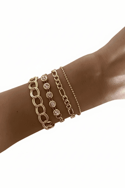 image-White Stone Bracelet Set Four Piece Layered Adjustable Elegant Fashion