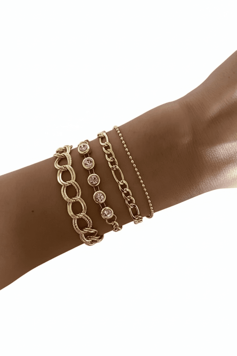 image-White Stone Bracelet Set Four Piece Layered Adjustable Elegant Fashion