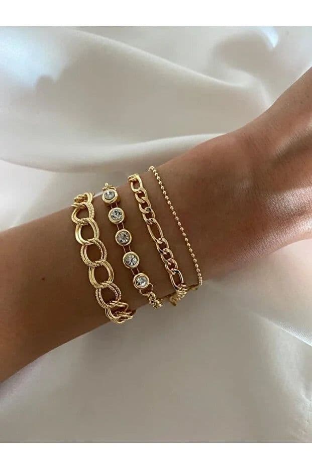 image-White Stone Bracelet Set Four Piece Layered Adjustable Elegant Fashion