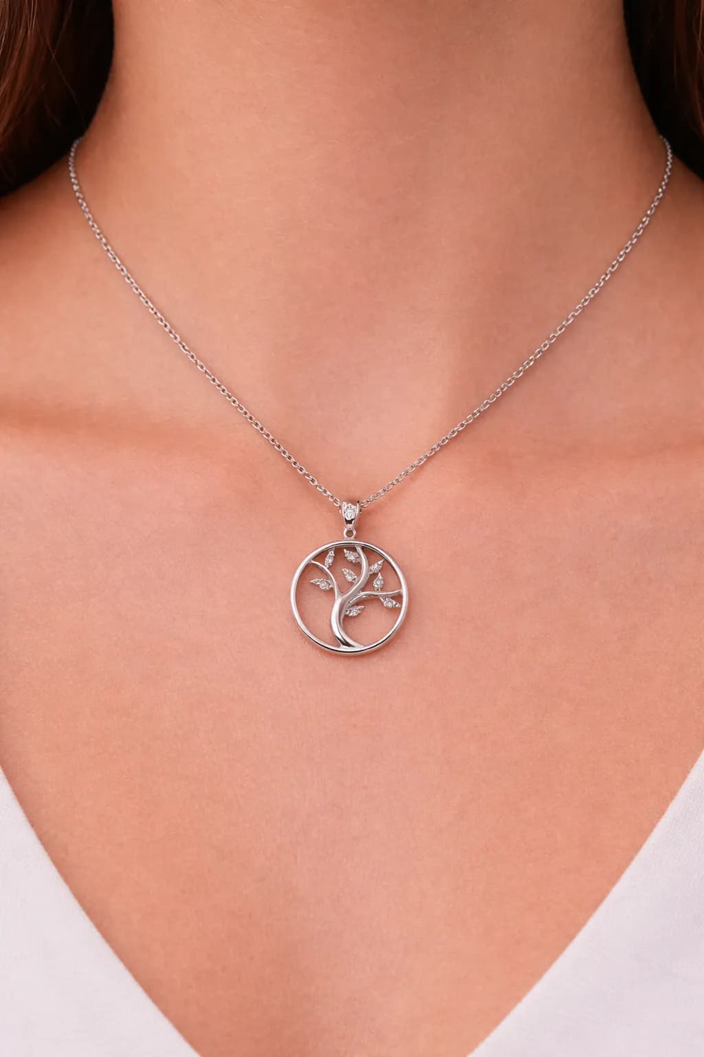 image-925 Sterling Silver Tree of Life Necklace with Swarovski Stone