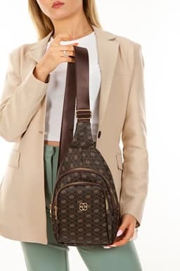 image-Women’s Brown Leather Monogram Crossbody Belt Chest and Shoulder Bag