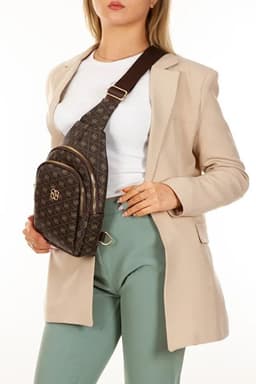 image-Women’s Brown Leather Monogram Crossbody Belt Chest and Shoulder Bag