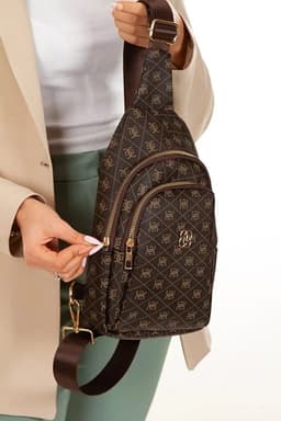 image-Women’s Brown Leather Monogram Crossbody Belt Chest and Shoulder Bag