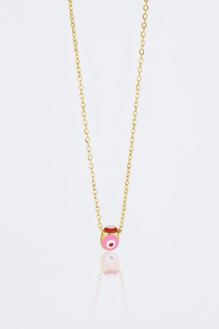 image-Stainless Steel Colorful Mini Evil Eye Spinner Necklace