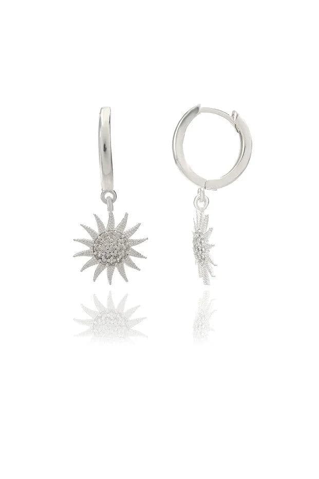 image-Silver Plated Sun Earrings with White Zircon Stone
