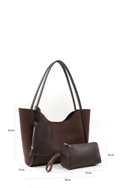 image-Brown suede SHK108 women hand and shoulder bag with wallet and makeup