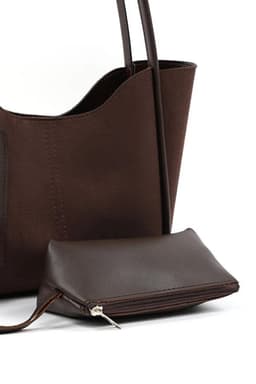 image-Brown suede SHK108 women hand and shoulder bag with wallet and makeup