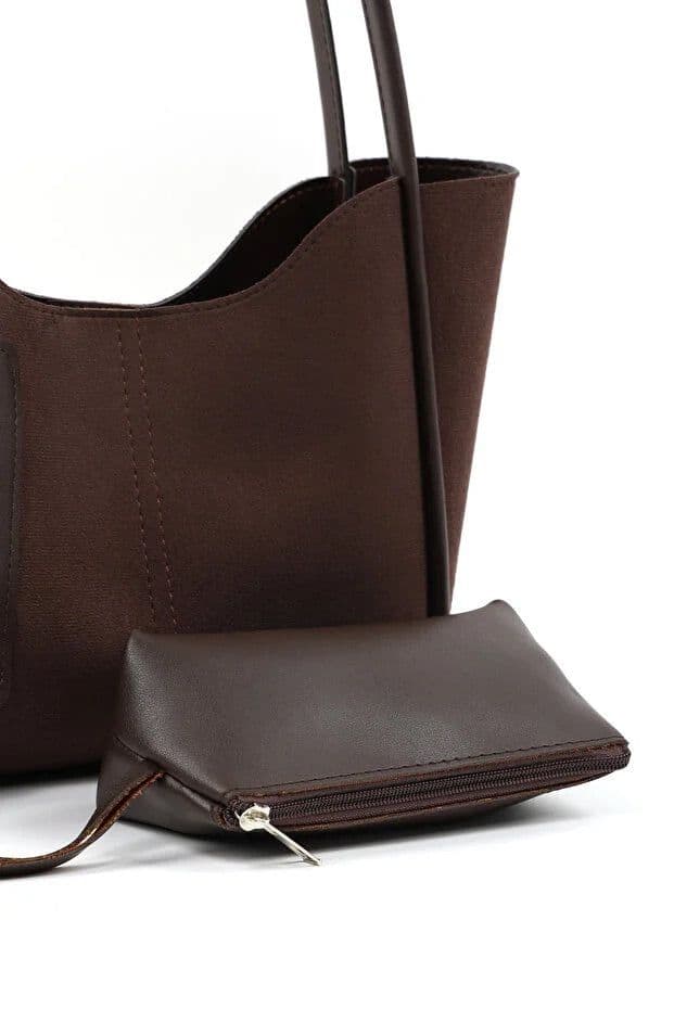 image-Brown suede SHK108 women hand and shoulder bag with wallet and makeup