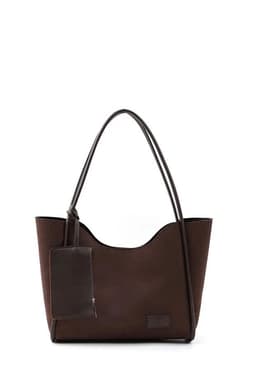 image-Brown suede SHK108 women hand and shoulder bag with wallet and makeup
