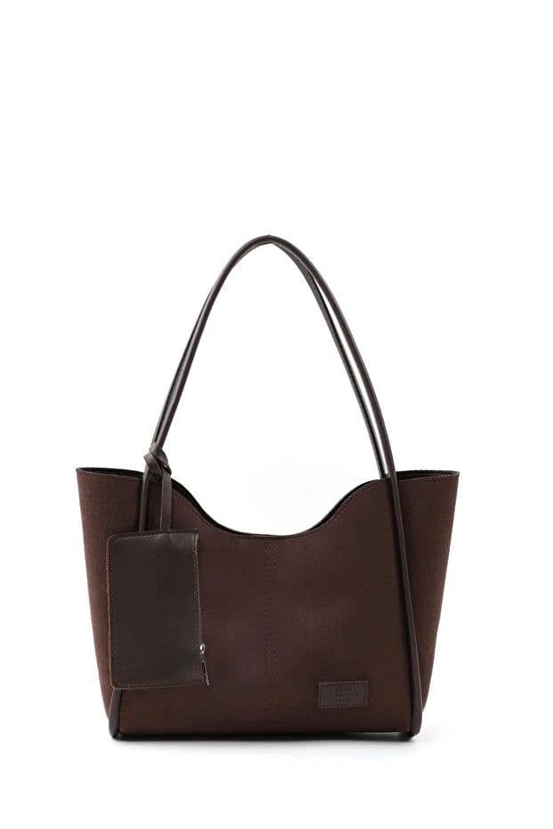 image-Brown suede SHK108 women hand and shoulder bag with wallet and makeup