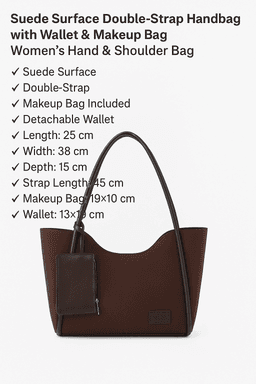 image-Brown suede SHK108 women hand and shoulder bag with wallet and makeup