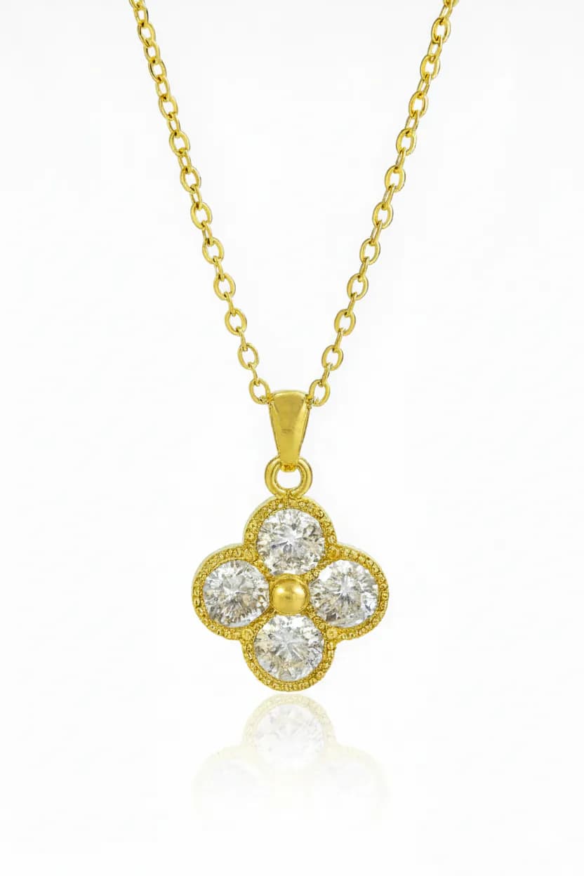 image-Stainless Steel Crystal Clover Necklace for Women