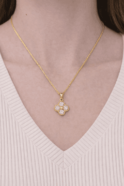 image-Stainless Steel Crystal Clover Necklace for Women