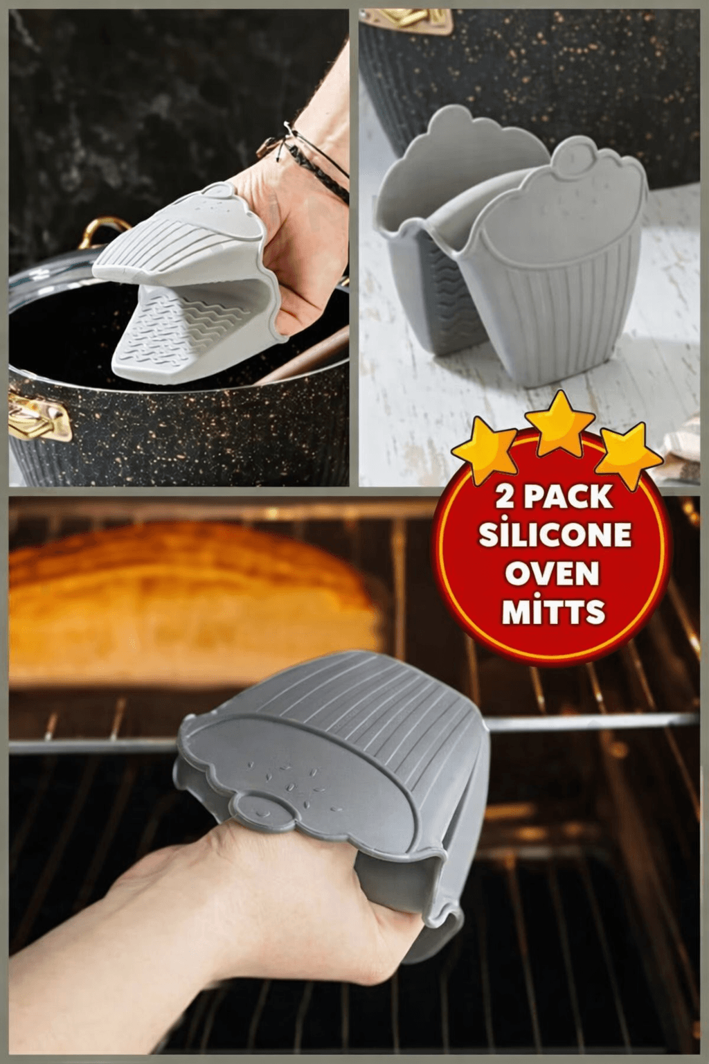 image-Set of 2 Silicone Oven Mitts Heat Resistant Microwave Pot and Tray